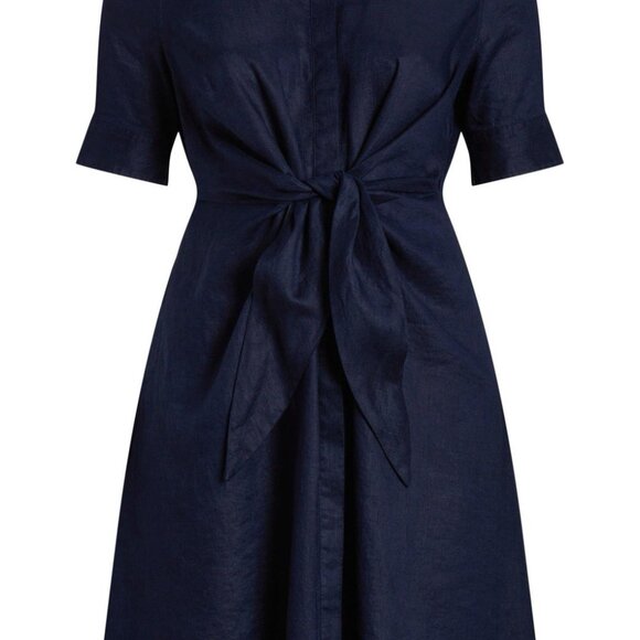 Lauren Ralph Lauren Plus Size 20 Tie Front Linen Shirt Dress Lauren Navy Linen - Picture 2 of 13